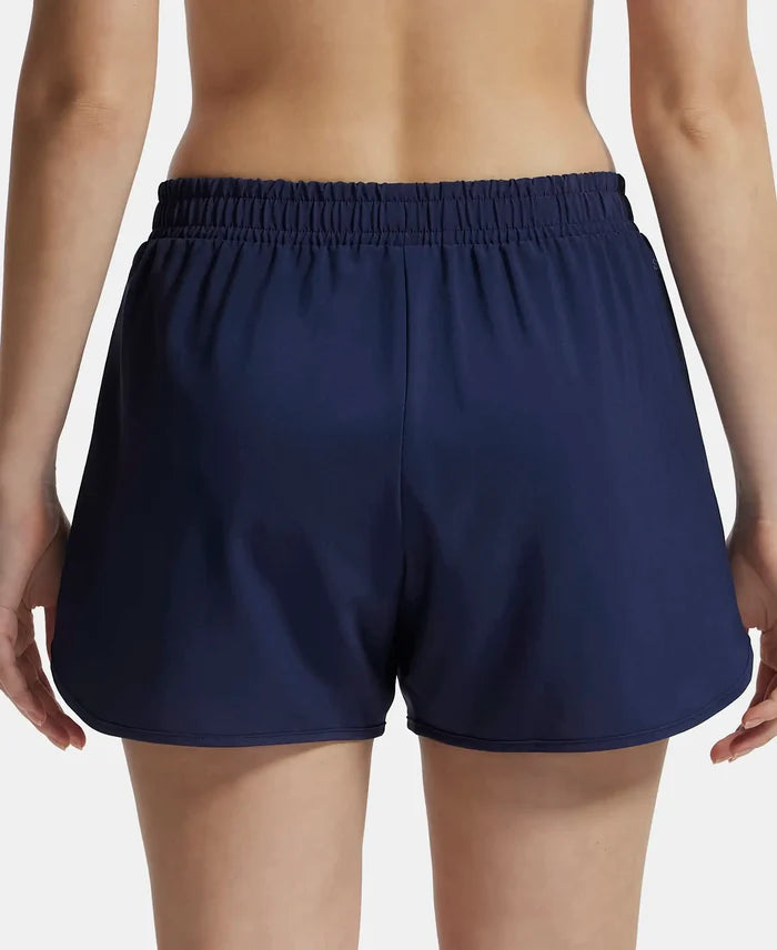 Microfiber Elastane Double Layered Woven Fabric Regular Fit Shorts with Zipper Pockets - Peacoat-3