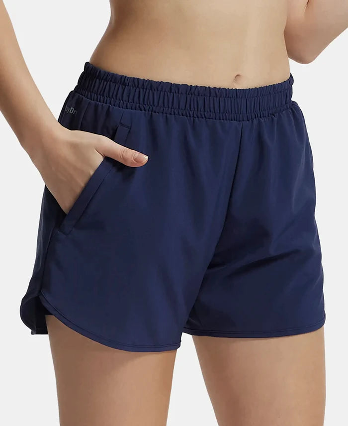 Microfiber Elastane Double Layered Woven Fabric Regular Fit Shorts with Zipper Pockets - Peacoat-5