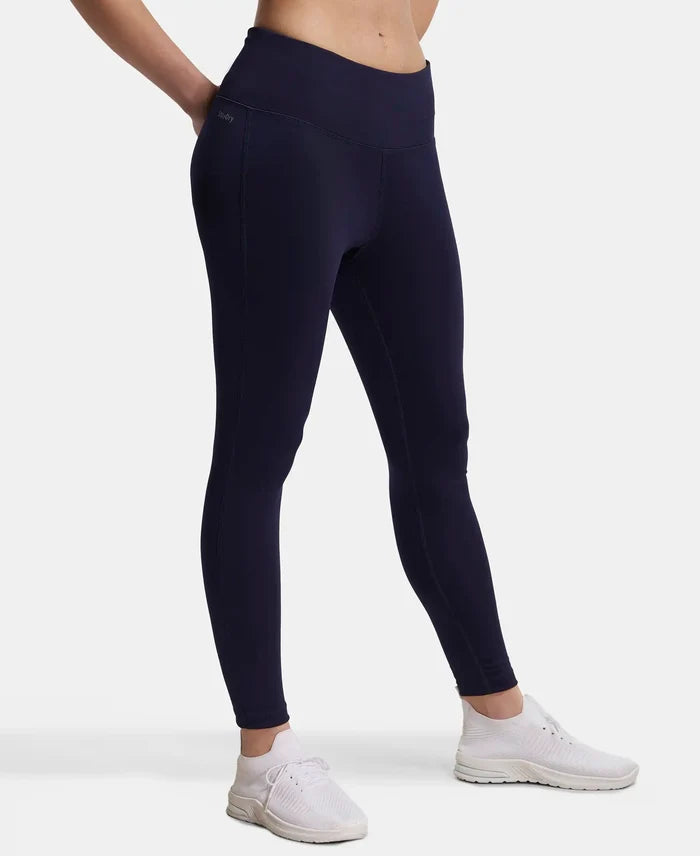 Microfiber Elastane Performance 7/8th Leggings with Broadwaistband & Back Pocket - Peacoat-2