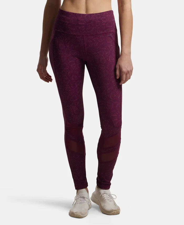 Microfiber Elastane Performance Leggings with Breathable Mesh - Grapewine Print-1