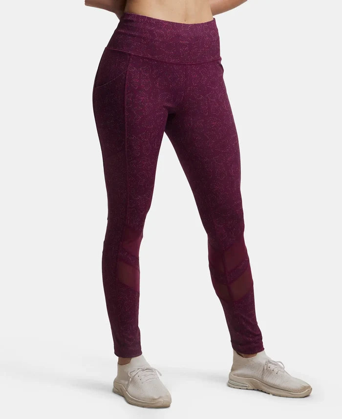 Microfiber Elastane Performance Leggings with Breathable Mesh - Grapewine Print-2