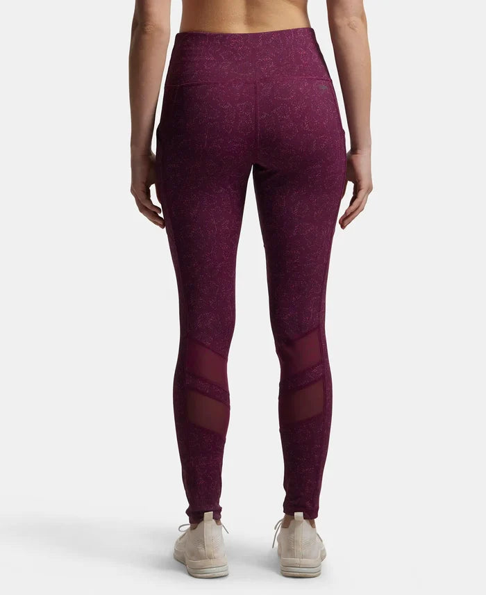 Microfiber Elastane Performance Leggings with Breathable Mesh - Grapewine Print-3