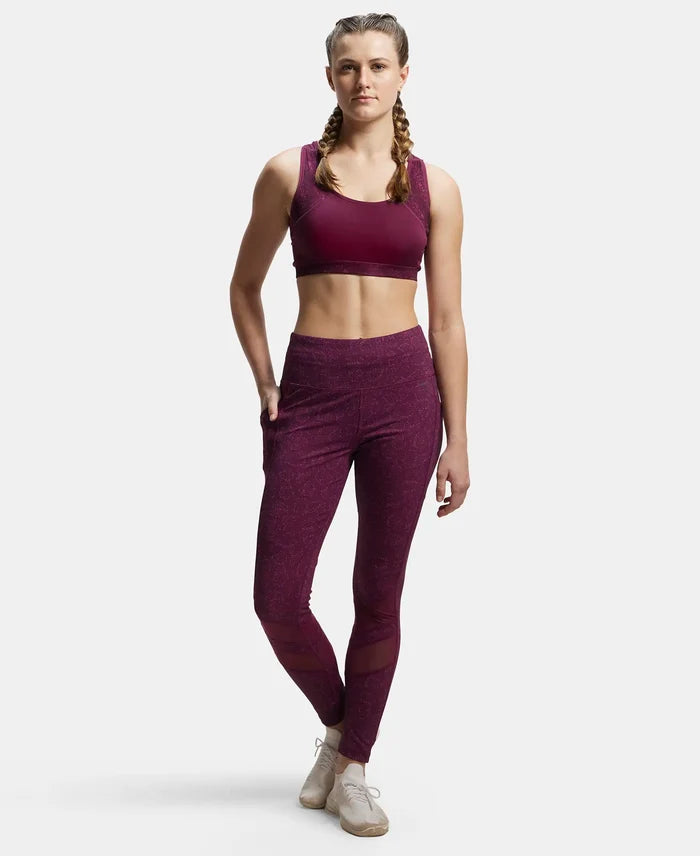 Microfiber Elastane Performance Leggings with Breathable Mesh - Grapewine Print-4
