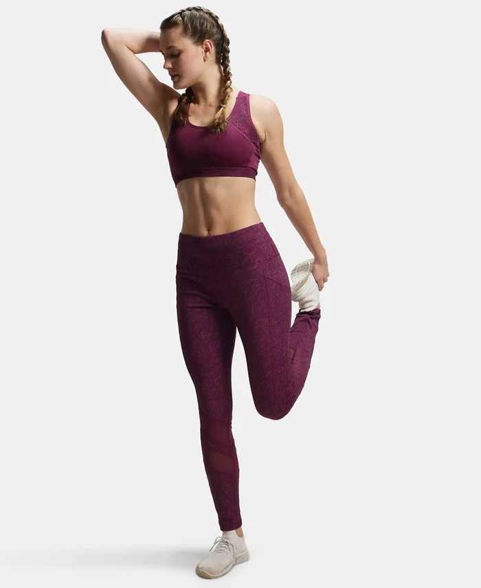 Microfiber Elastane Performance Leggings with Breathable Mesh - Grapewine Print-6