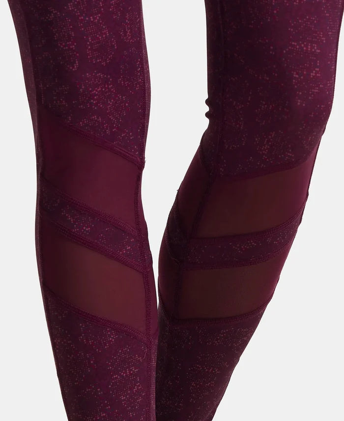 Microfiber Elastane Performance Leggings with Breathable Mesh - Grapewine Print-8