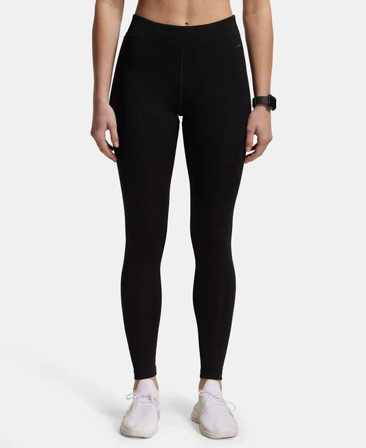 Microfiber Elastane Performance Leggings with Broad Waistband - Black-1