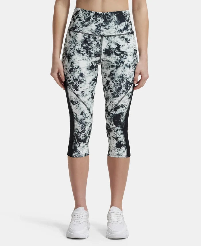 Microfiber Elastane Slim Fit Capri with Back Waistband Pocket - Black Printed-1