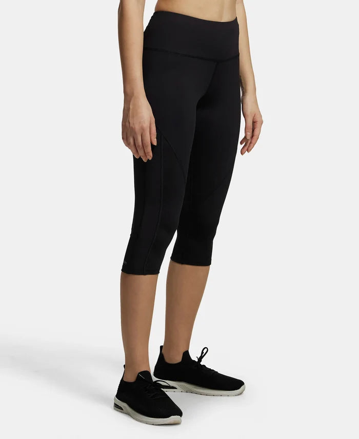 Microfiber Elastane Slim Fit Capri with Back Waistband Pocket - Black-2