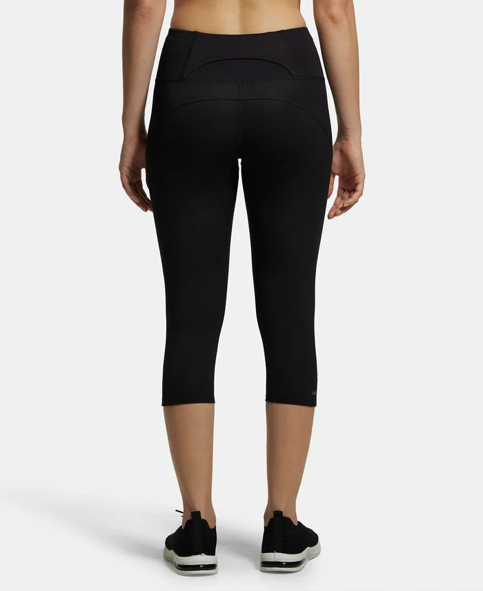 Microfiber Elastane Slim Fit Capri with Back Waistband Pocket - Black-3