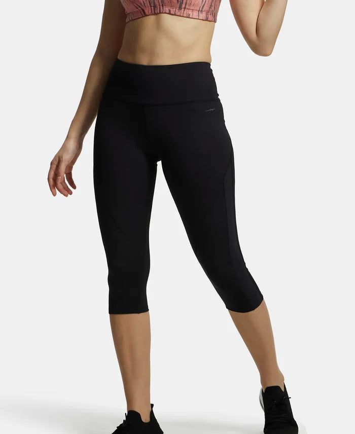 Microfiber Elastane Slim Fit Capri with Back Waistband Pocket - Black-5