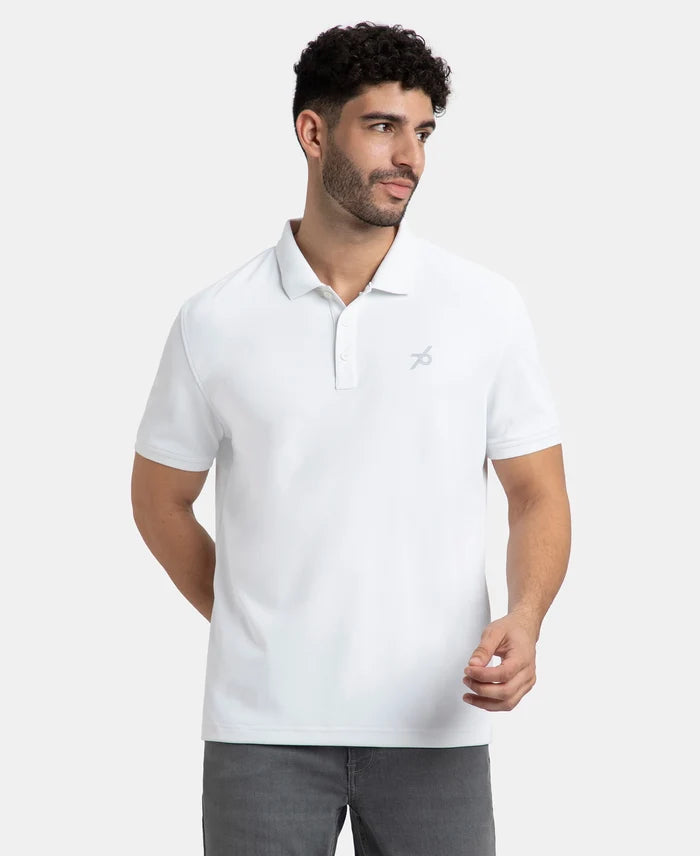 Microfiber Fabric Solid Half Sleeve Polo T-Shirt with StayDry & StayFresh Technology - White