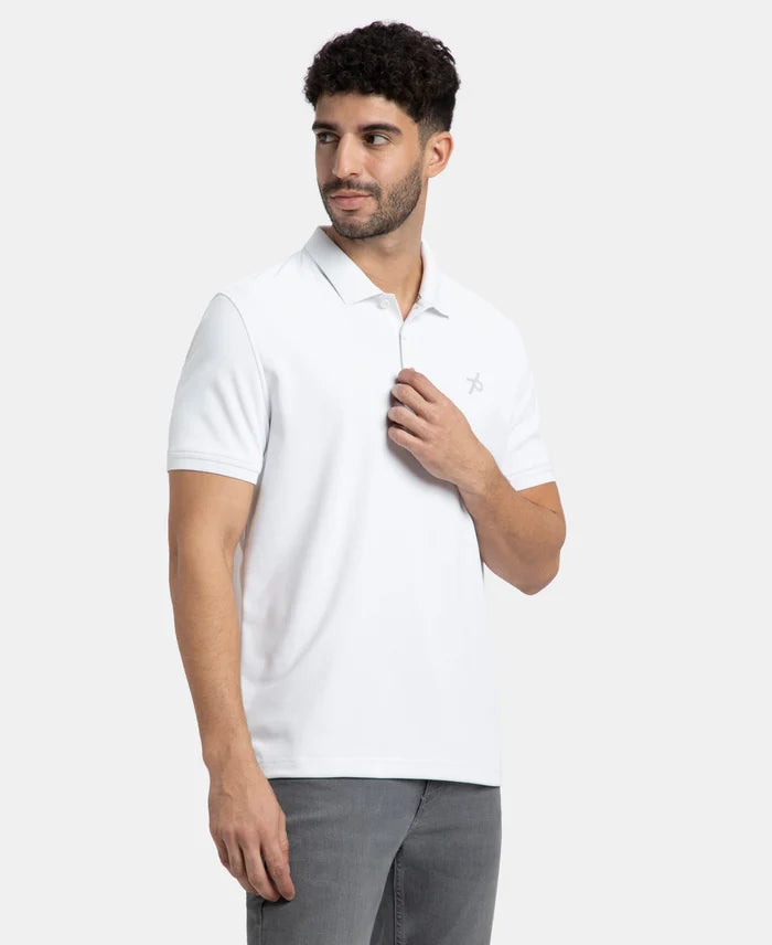 Microfiber Fabric Solid Half Sleeve Polo T-Shirt with StayDry & StayFresh Technology - White