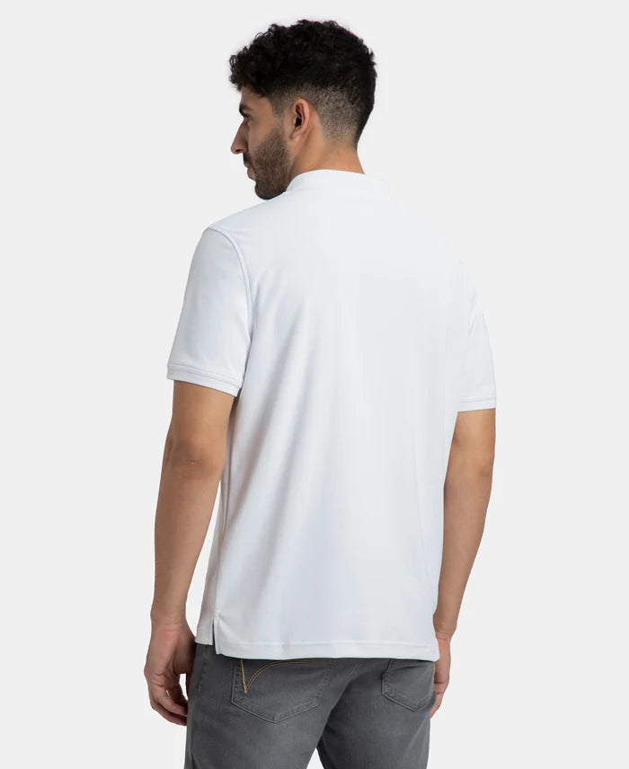 Microfiber Fabric Solid Half Sleeve Polo T-Shirt with StayDry & StayFresh Technology - White