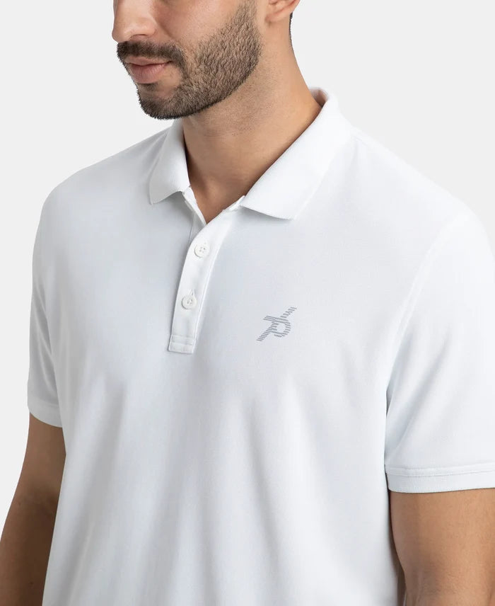 Microfiber Fabric Solid Half Sleeve Polo T-Shirt with StayDry & StayFresh Technology - White