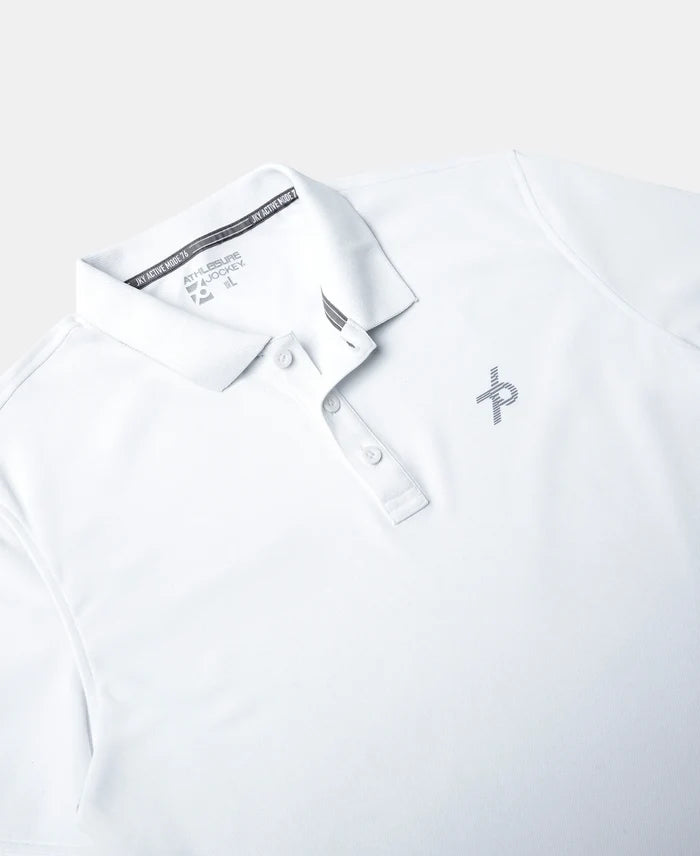 Microfiber Fabric Solid Half Sleeve Polo T-Shirt with StayDry & StayFresh Technology - White