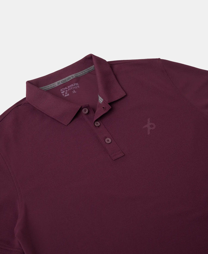 Microfiber Fabric Solid Half Sleeve Polo T-Shirt with StayDry & StayFresh Technology - Wine