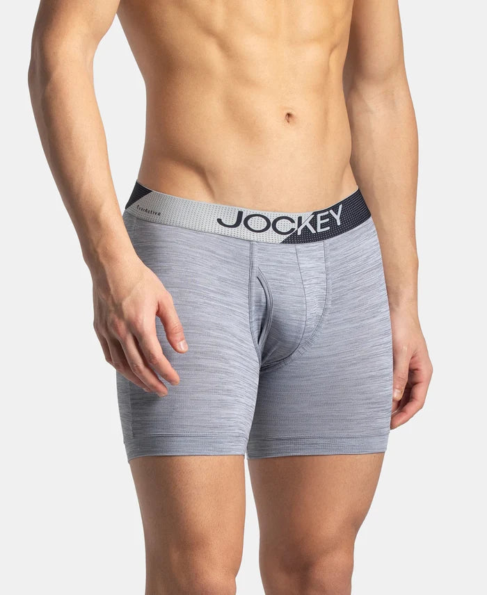 Microfiber Mesh Elastane Stretch Performance Boxer Brief with StayDry Technology - Mid Grey