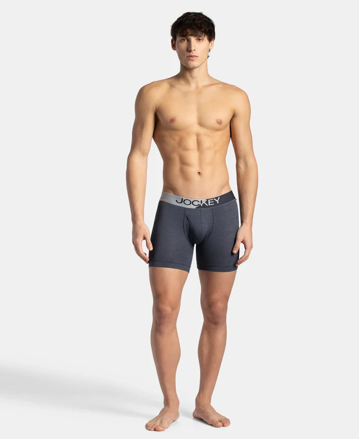 Microfiber Mesh Elastane Stretch Performance Boxer Brief with StayDry Technology - True Navy