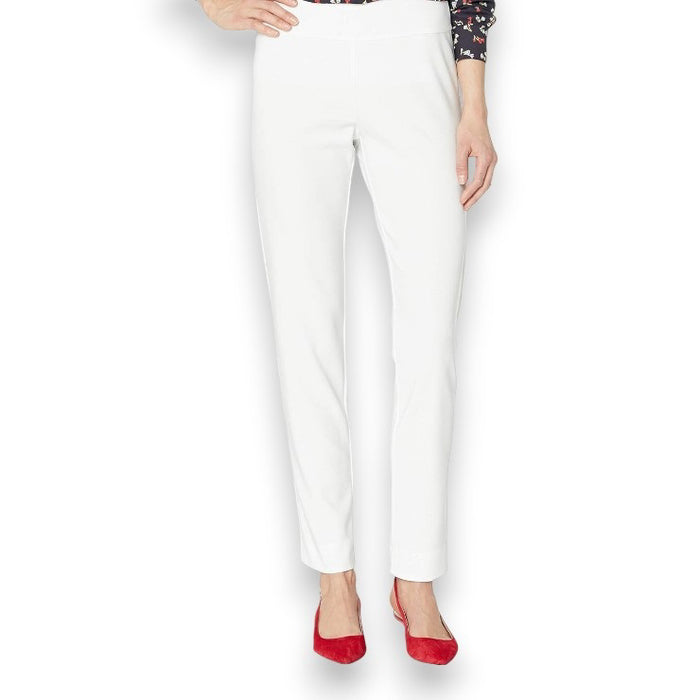 The MICROFIBER PULL ON PANT by KRAZY LARRY, INC is showcased against a white background, highlighting its dark navy blue color. These pants feature a straight-leg design and an elastic waistband, made from microfiber fabric. The high-rise style makes them suitable for both casual and semi-formal occasions.