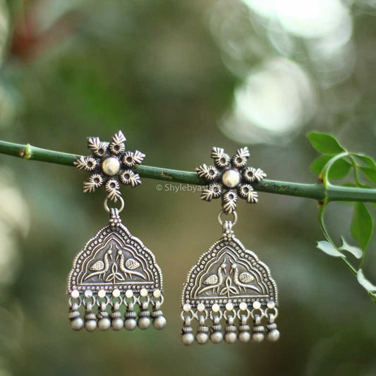 Mizoya Flower Motif Peacock Art Earrings