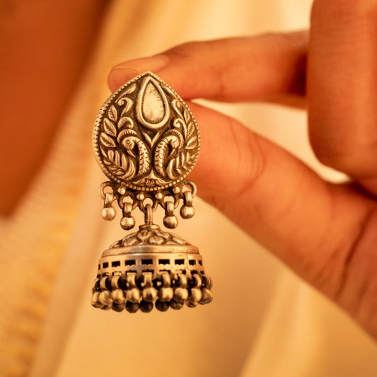 Moh Peacock Motif Embossed Classic Jhumki