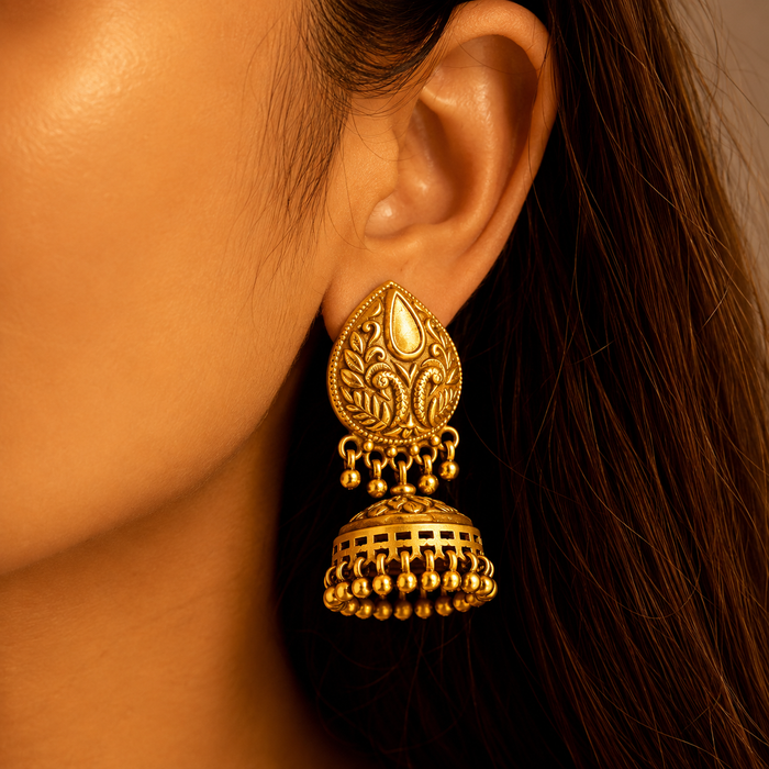 Moh Peacock Motif Embossed Classic Jhumki