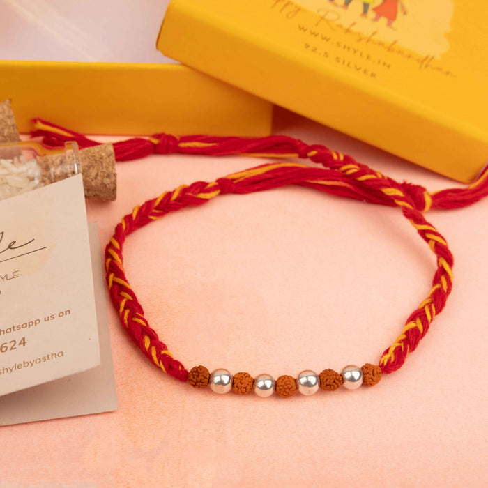 925 pure silver rudraksha bead sutra rakhi, close-up