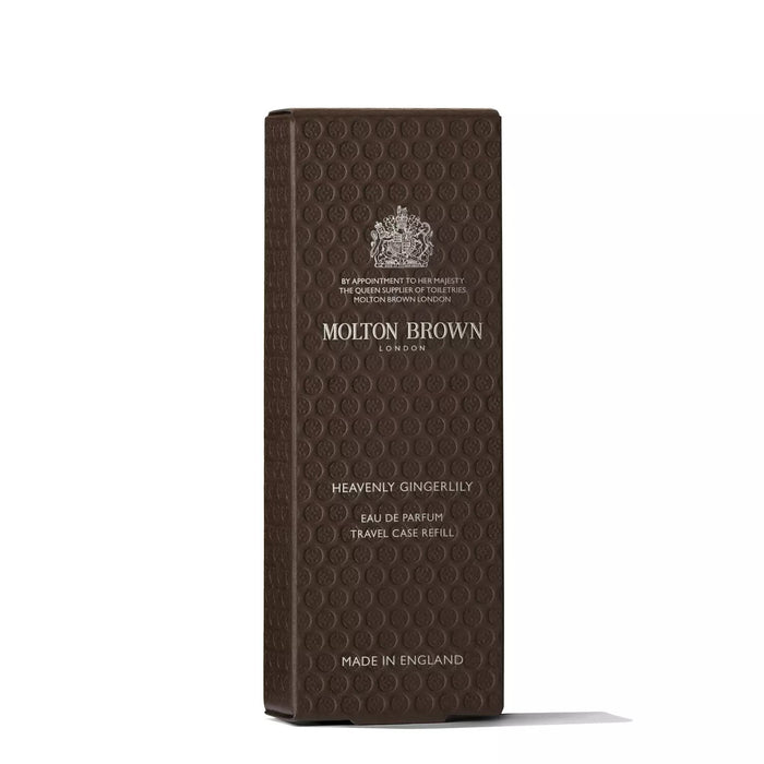 A rectangular, textured brown box of MOLTON BROWN GINGERLILY Eau de Toilette features the brand name and product details in white—ideal for fans of this floral fragrance's exotic scent.