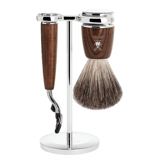 MUHLE S21 Rytmo Steamed Ash 3-Piece Pure Badger Shaving Set suitable for Mach3