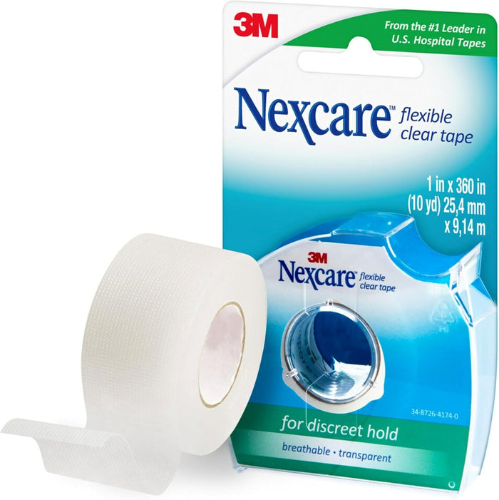 3M Nexcare Flexible Stretchy Fabric Medical Tape, 1 Inch x 10 Yard, Clear