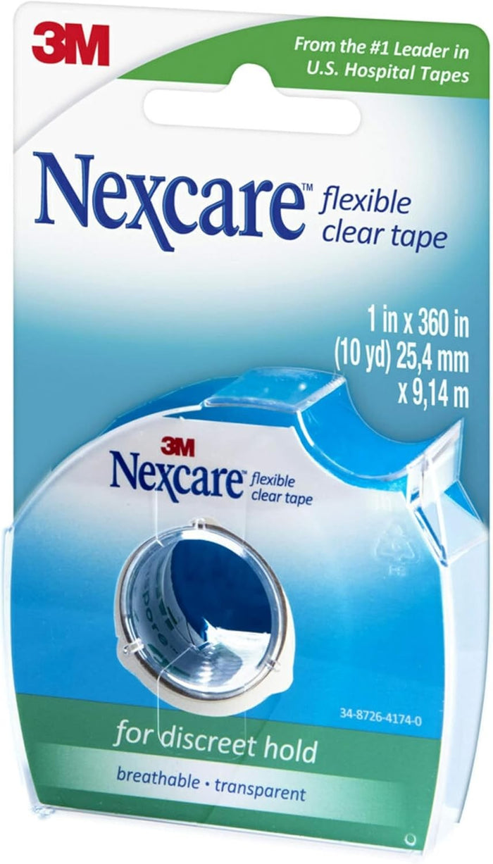 3M Nexcare Flexible Stretchy Fabric Medical Tape, 1 Inch x 10 Yard, Clear