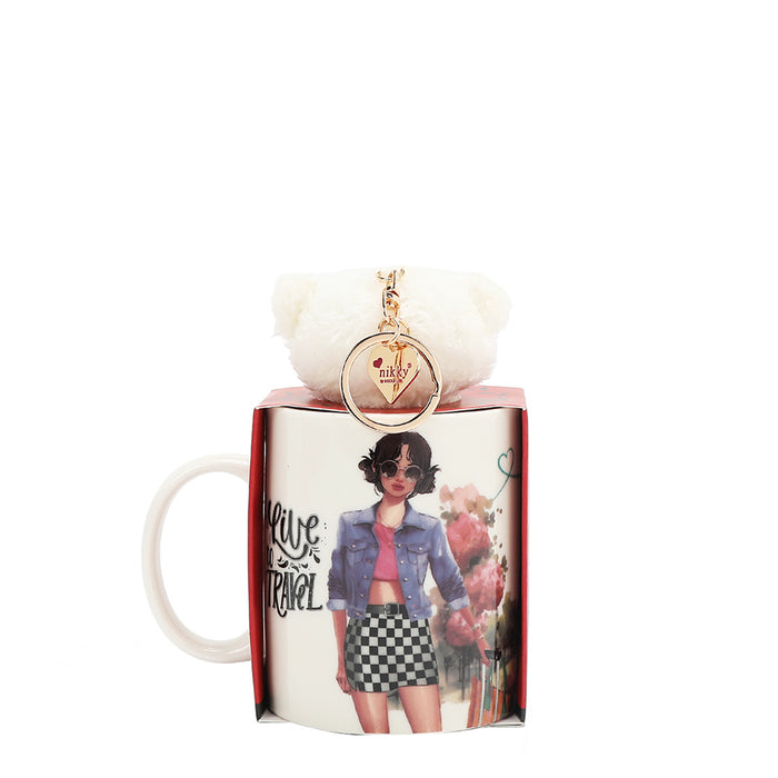 NIKKY CERAMIC MUG WITH BUNNY KEYCHAIN