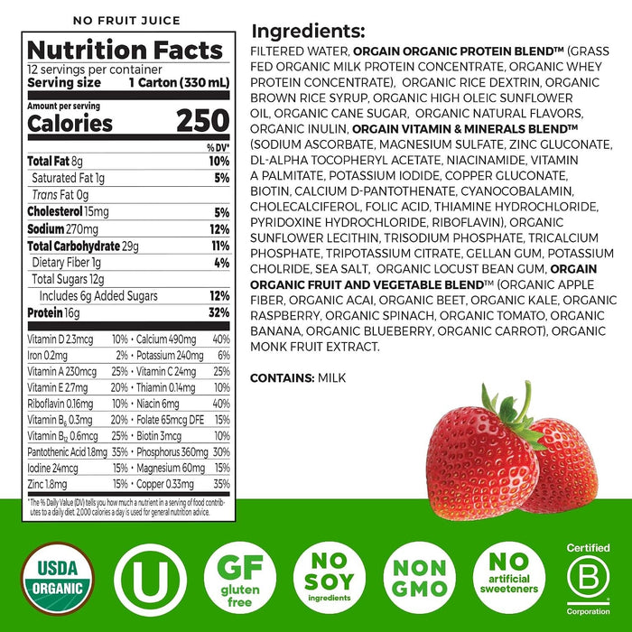 Orgain Organic Nutritional Shake, Strawberries and Cream, 11 oz - 851770003087-Single - LL Medico