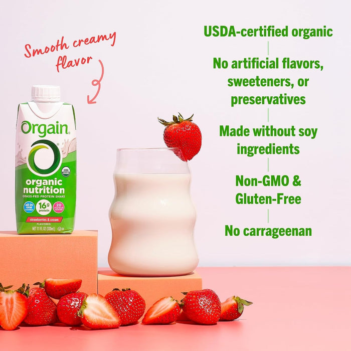Orgain Organic Nutritional Shake, Strawberries and Cream, 11 oz - 851770003087-Single - LL Medico