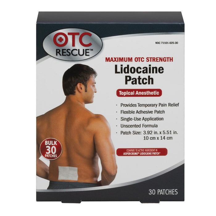 OTC RESCUE 4% Strength Lidocaine Pain Relief Patch - 30-91130PF-Box - LL Medico