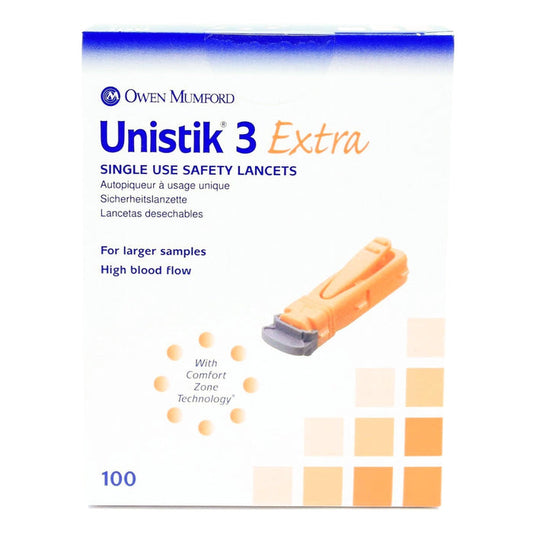 Owen Mumford Unistik 3 Safety Lancets, 21 Gauge, 100 Count - AT1012-Box - LL Medico