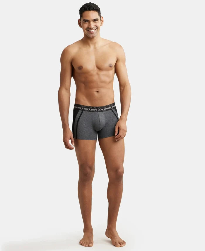 Pack of 3 Super Combed Cotton Elastane Stretch Solid Trunk with Ultrasoft Waistband - Navy, Charcoal Melange & Black