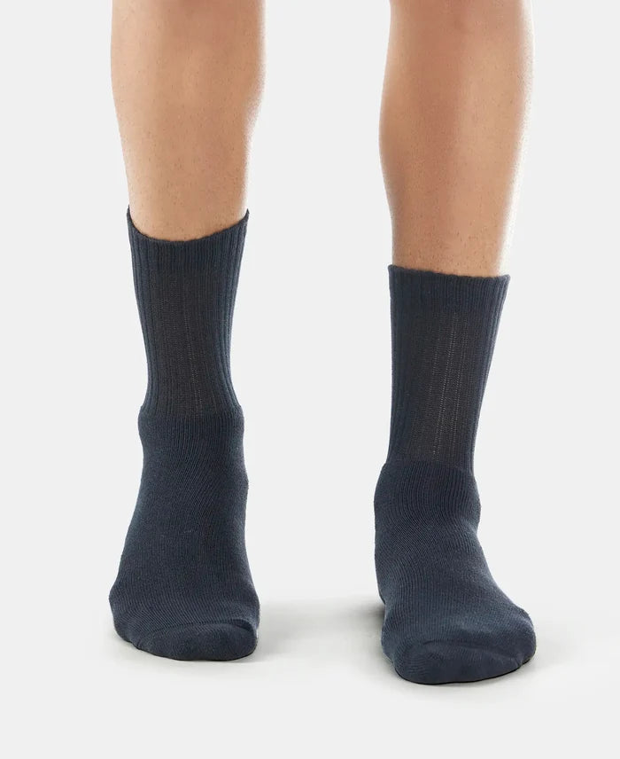 Pack of 6 Compact Cotton Terry Crew Length Socks With StayFresh Treatment - Black, Navy, Midgrey & Charcoal Melange