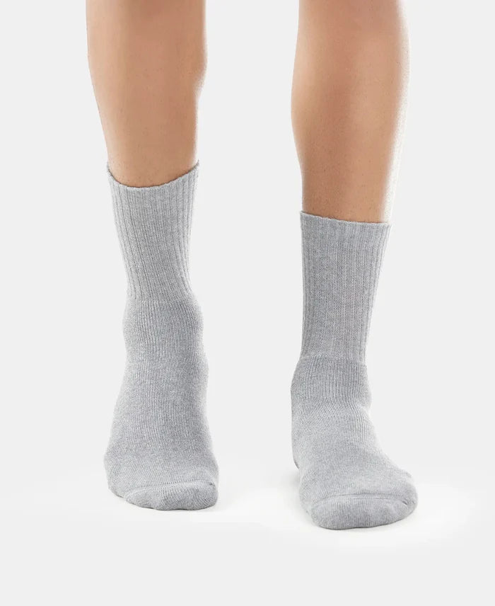 Pack of 6 Compact Cotton Terry Crew Length Socks With StayFresh Treatment - Black, Navy, Charcoal & Midgrey Melange