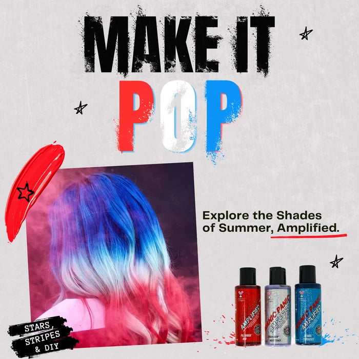 Promotional graphic for hair color product with text 'Make It Pop' and images of hair color bottles.