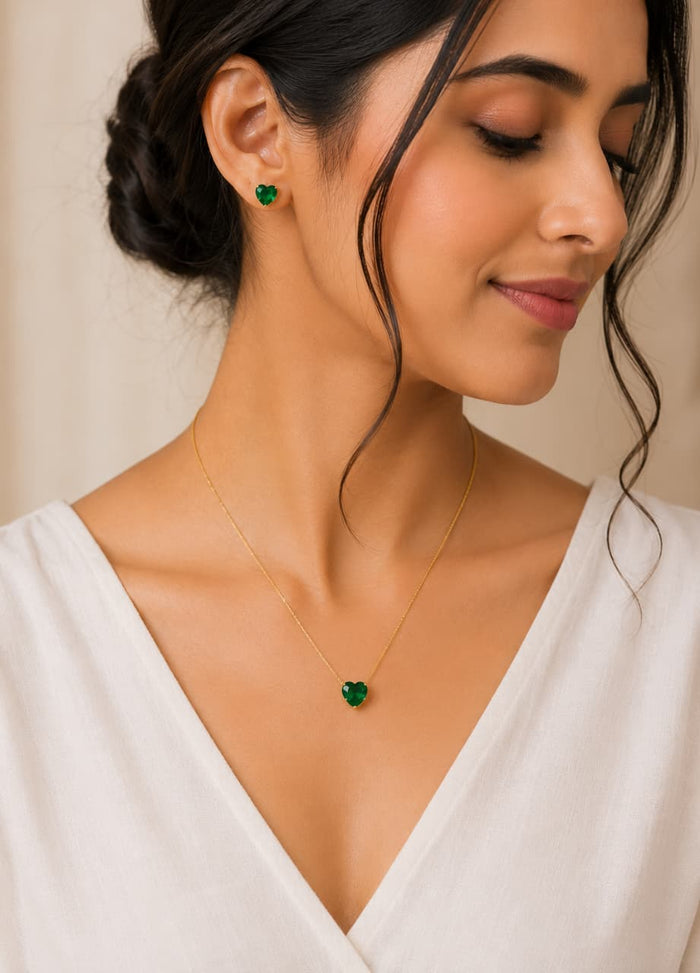 Premium Anti-Tarnish Emerald Green Necklace & Earrings Set