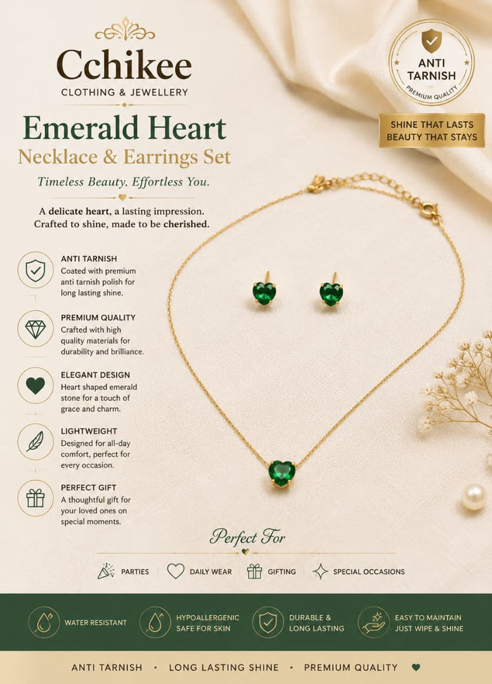 Premium Anti-Tarnish Emerald Green Necklace & Earrings Set