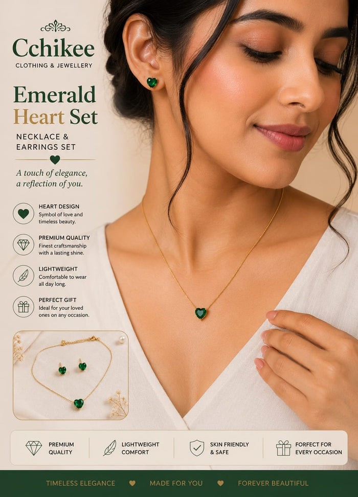 Premium Anti-Tarnish Emerald Green Necklace & Earrings Set
