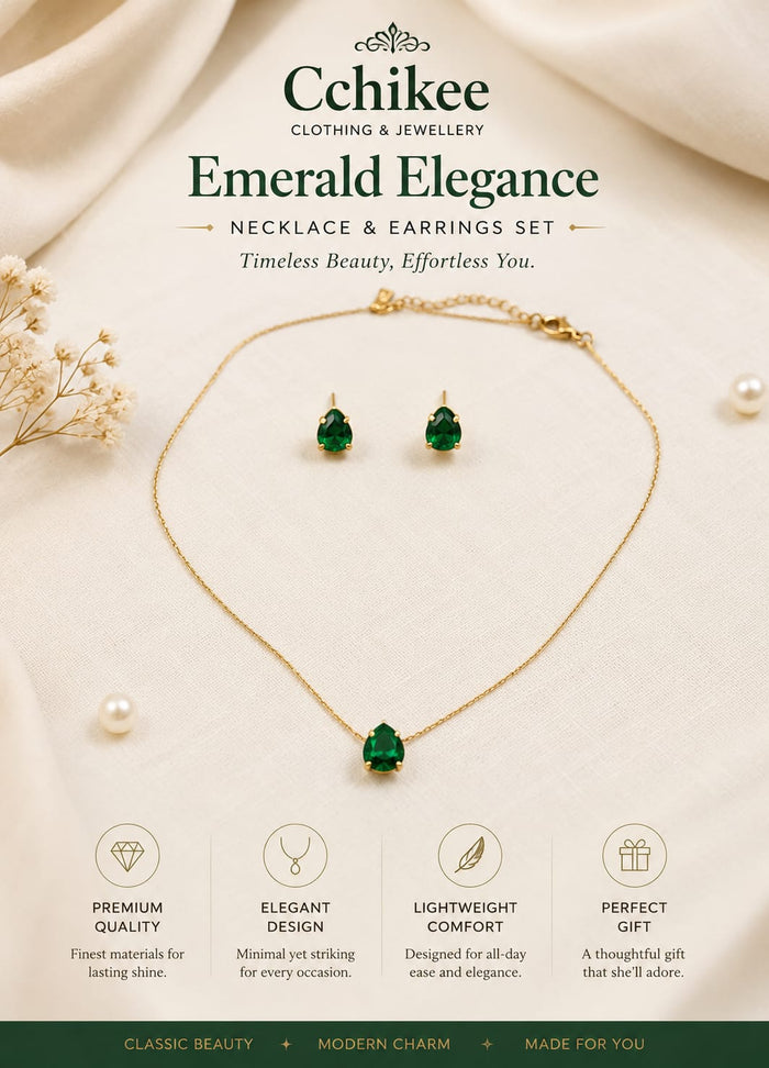 Premium Anti-Tarnish Emerald Green Necklace & Earrings Set