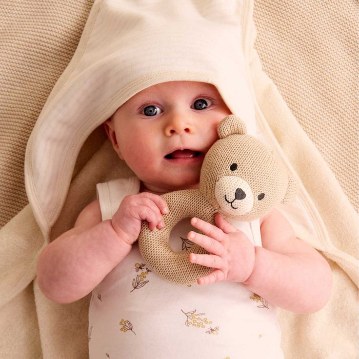 Purebaby Knitted Bear Rattle - Beige