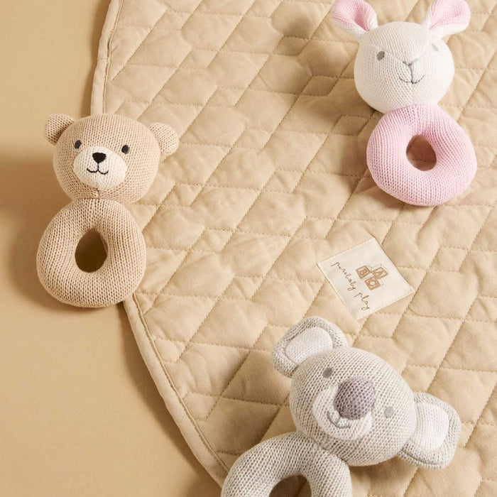 Purebaby Knitted Bear Rattle - Beige