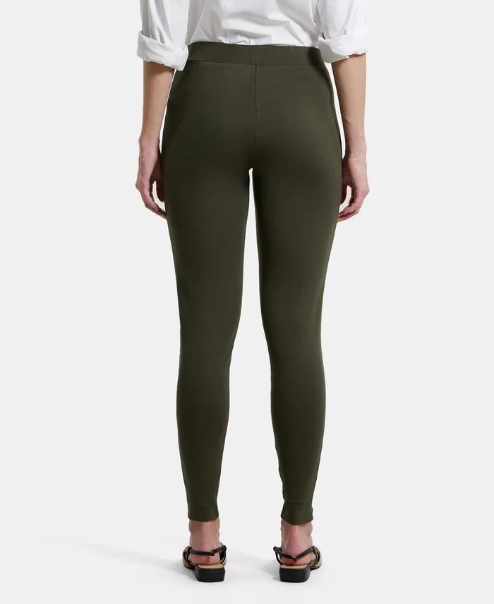 Rayon Nylon Elastane Treggings with Side Zipper Pockets - Deep Depths-3
