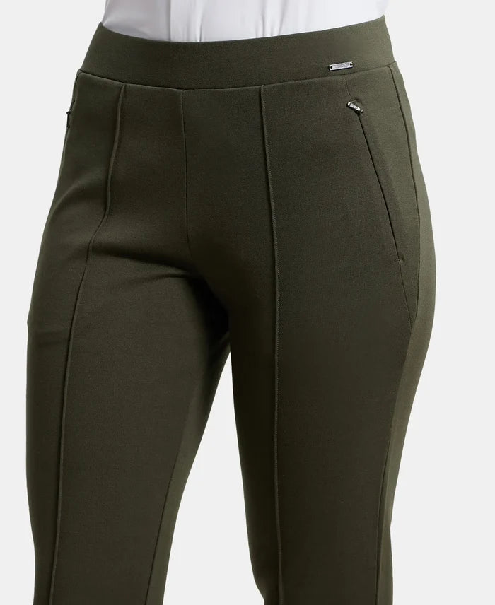 Rayon Nylon Elastane Treggings with Side Zipper Pockets - Deep Depths-6