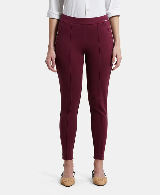 Rayon Nylon Elastane Treggings with Side Zipper Pockets - Fig-1