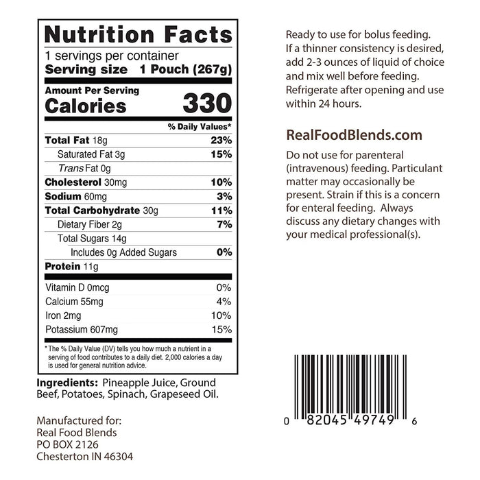Real Food Blends Tube Feeding Formula, Beef, Potatoes & Spinach, 9.4 oz - 176993-Single - LL Medico
